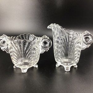 Elegant Vintage Cambridge Caprice Pattern SCA Glass Footed Cream and Sugar Set